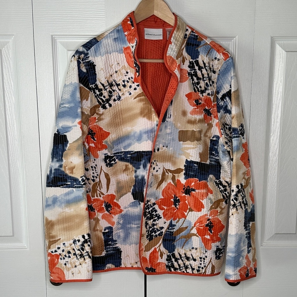 Alfred Dunner Quilted Floral Patchwork Jacket Women's 18 Lightweight Cozy NWOT